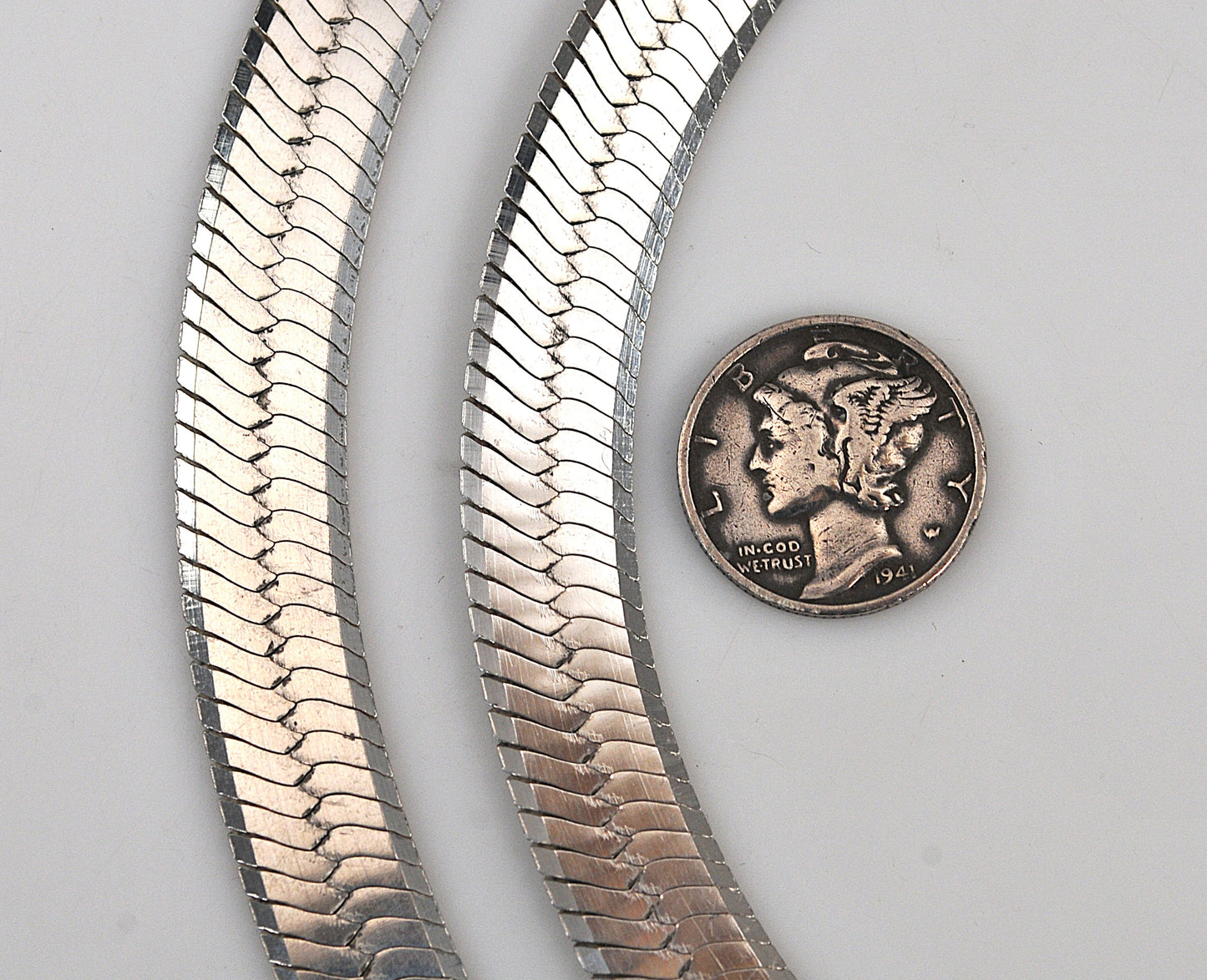 WIDE 925 Italy 10mm Herringbone Necklace, 24 Inches