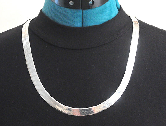 WIDE 925 Italy 10mm Herringbone Necklace, 24 Inches