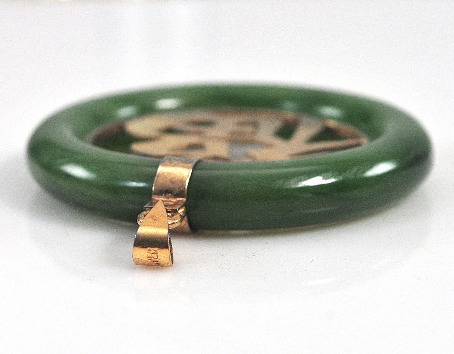 Large Chinese Green Jade Good Fortune Pendant