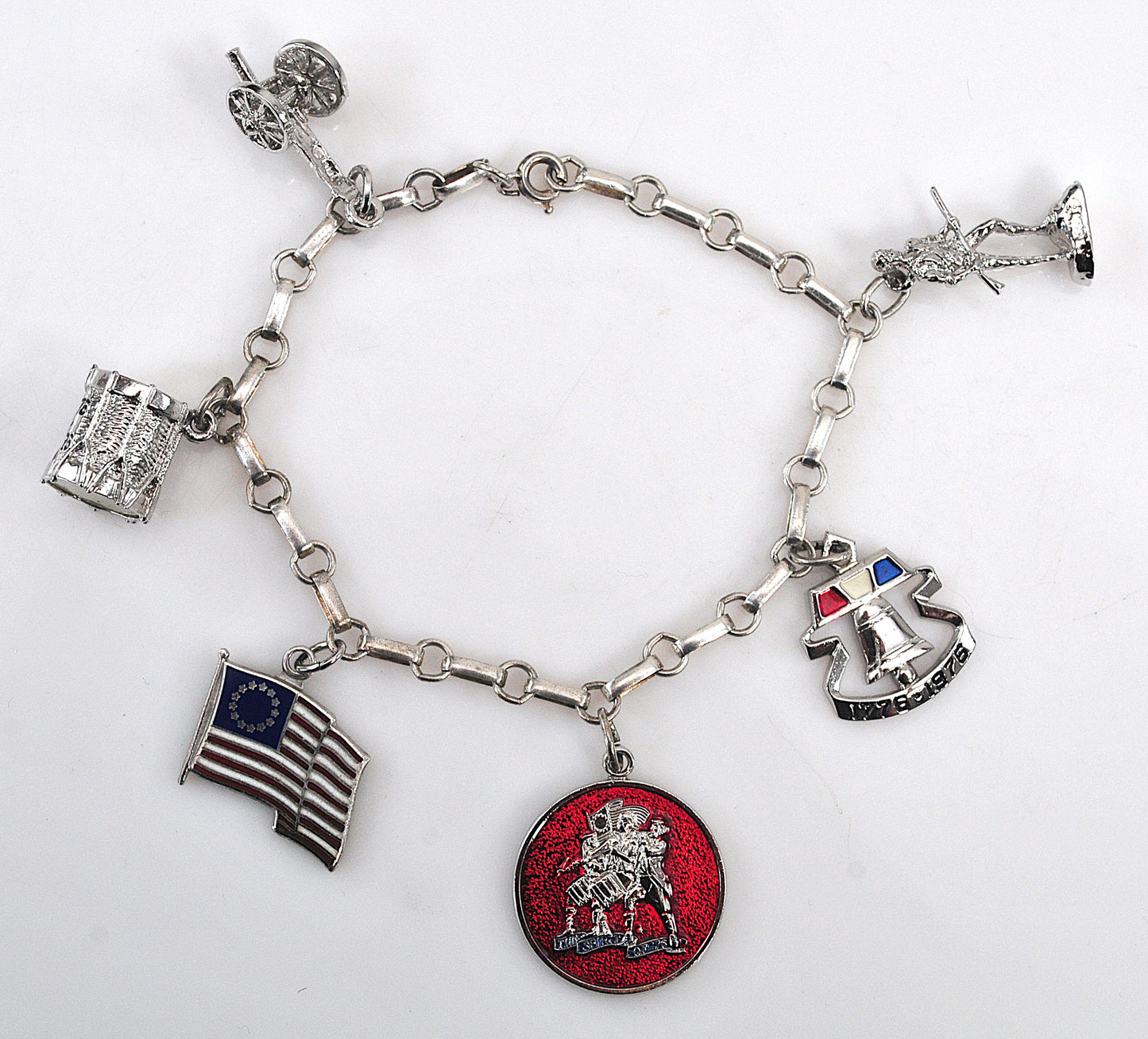Vintage Sterling Silver Bicentennial Charm Bracelet