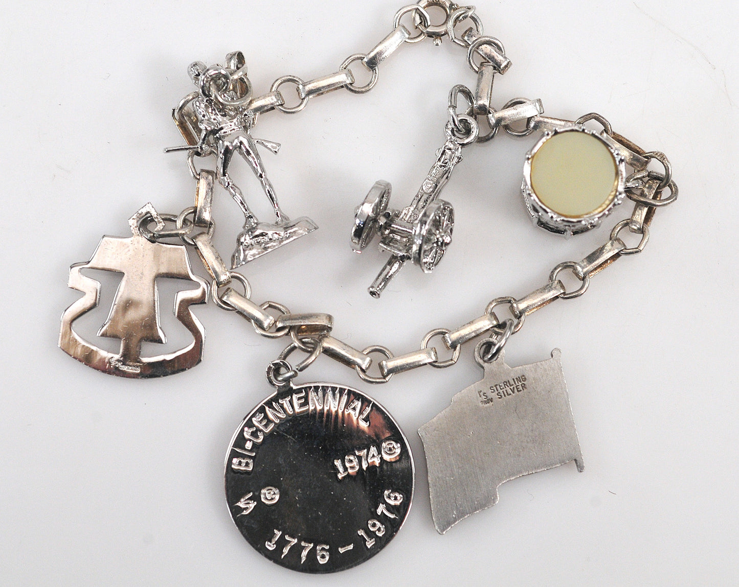 Vintage Sterling Silver Bicentennial Charm Bracelet