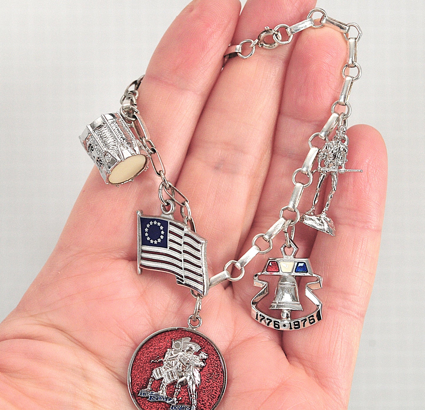 Vintage Sterling Silver Bicentennial Charm Bracelet