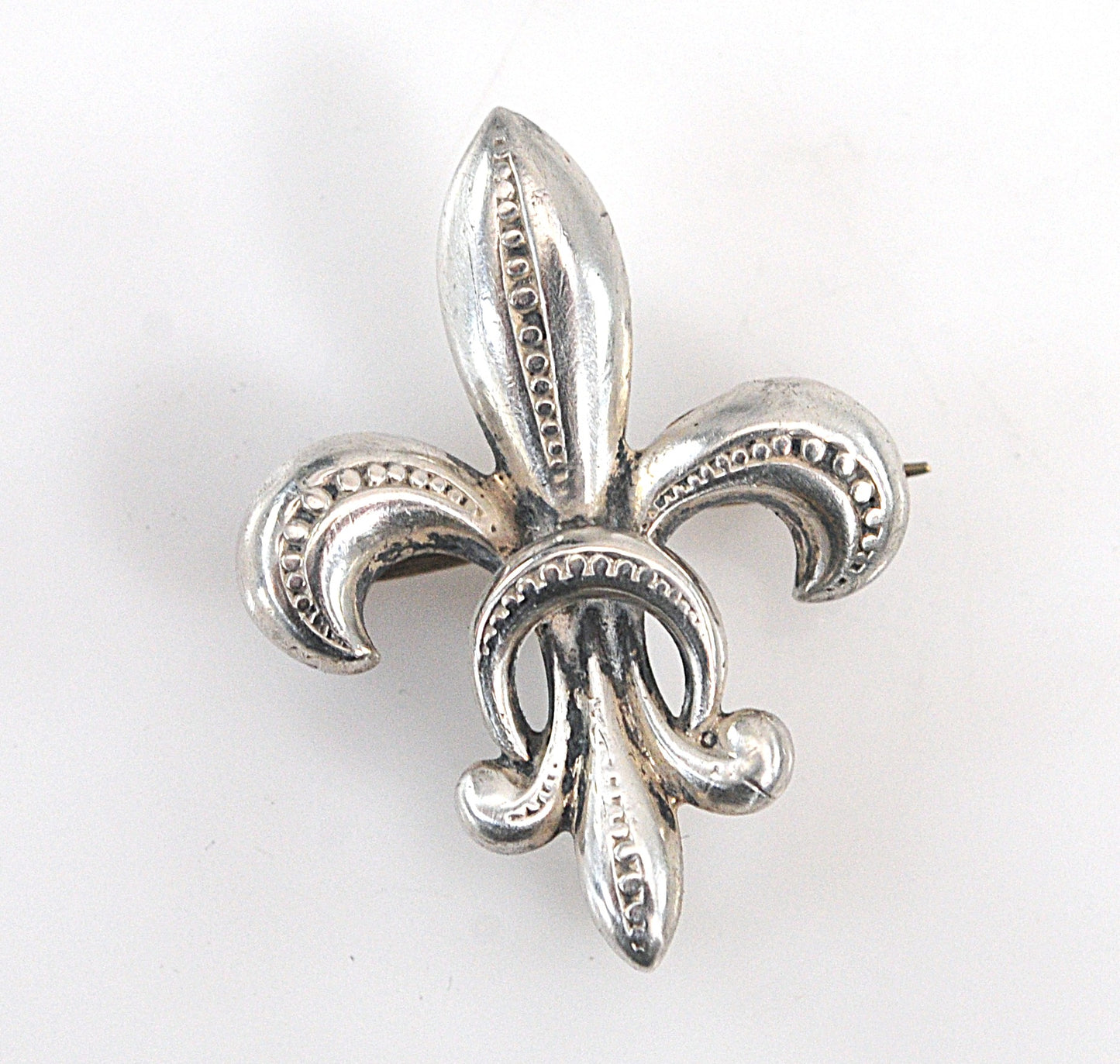 Antique Sterling Silver Gold Fleur de Lis Brooch Clip Pendant