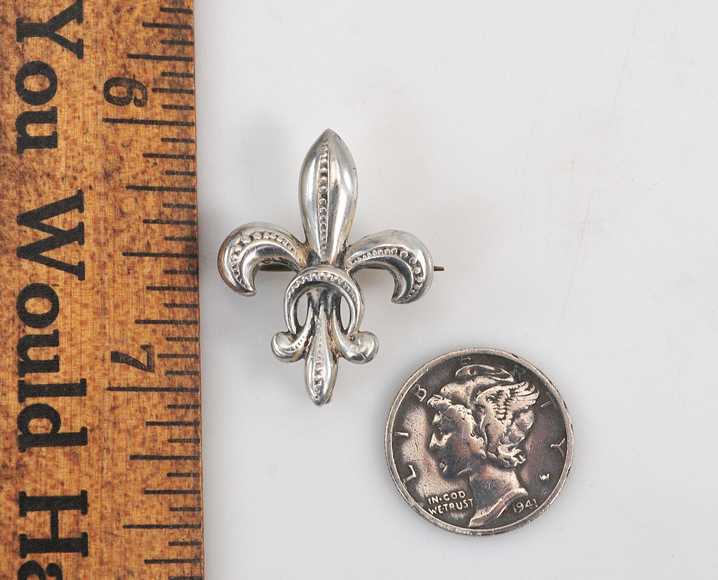 Antique Sterling Silver Gold Fleur de Lis Brooch Clip Pendant