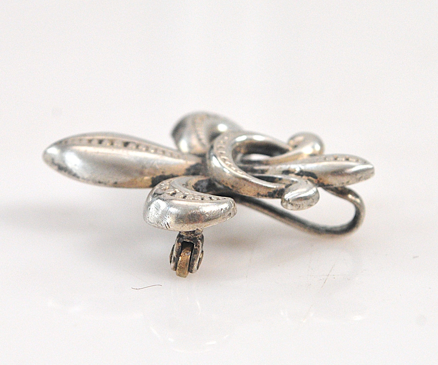 Antique Sterling Silver Gold Fleur de Lis Brooch Clip Pendant