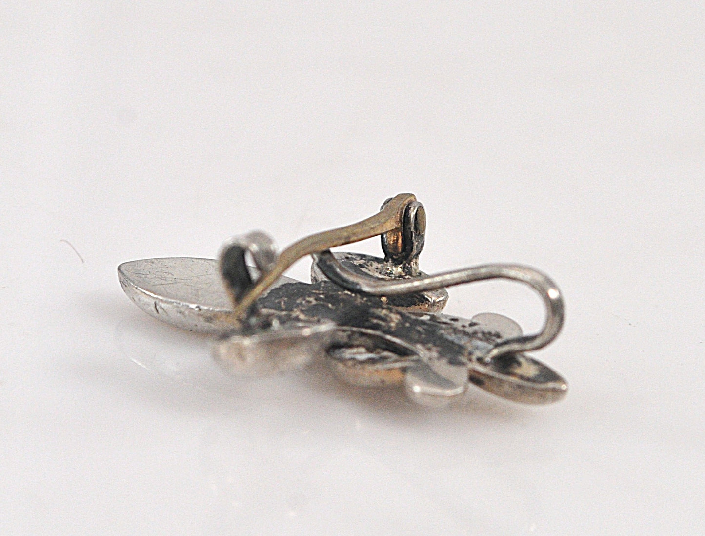 Antique Sterling Silver Gold Fleur de Lis Brooch Clip Pendant