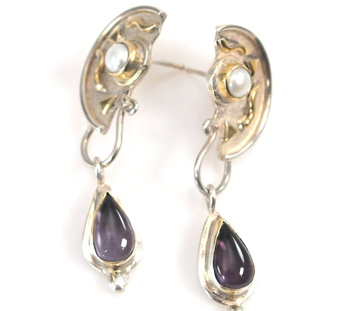 Artisan Sterling Silver Pearl Amethyst Earrings