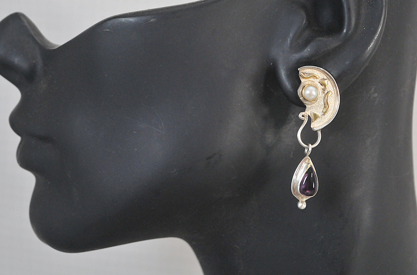 Artisan Sterling Silver Pearl Amethyst Earrings