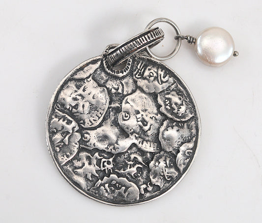 Silpada Sterling Silver Hammered Coin Pearl Pendant