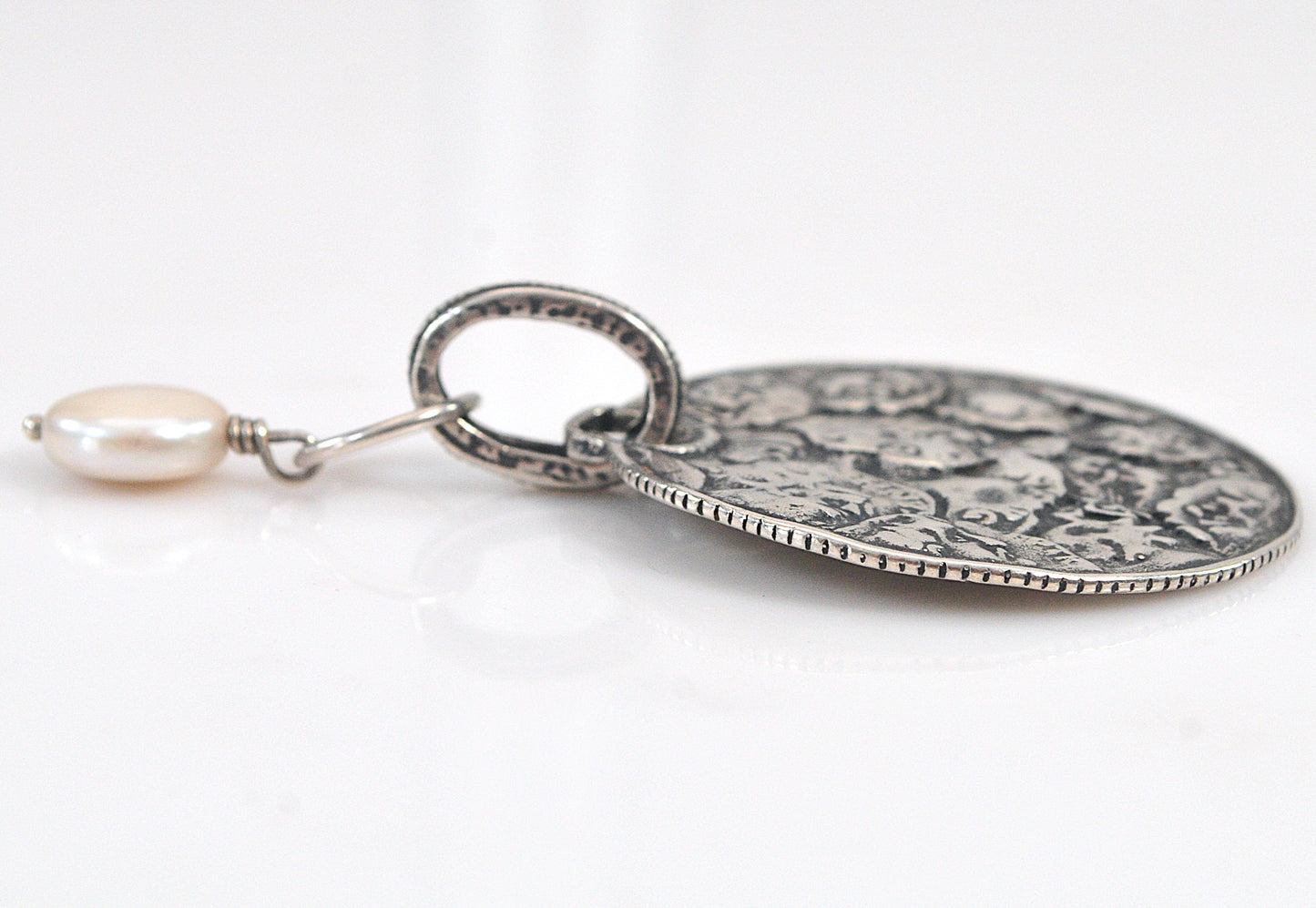 Silpada Sterling Silver Hammered Coin Pearl Pendant