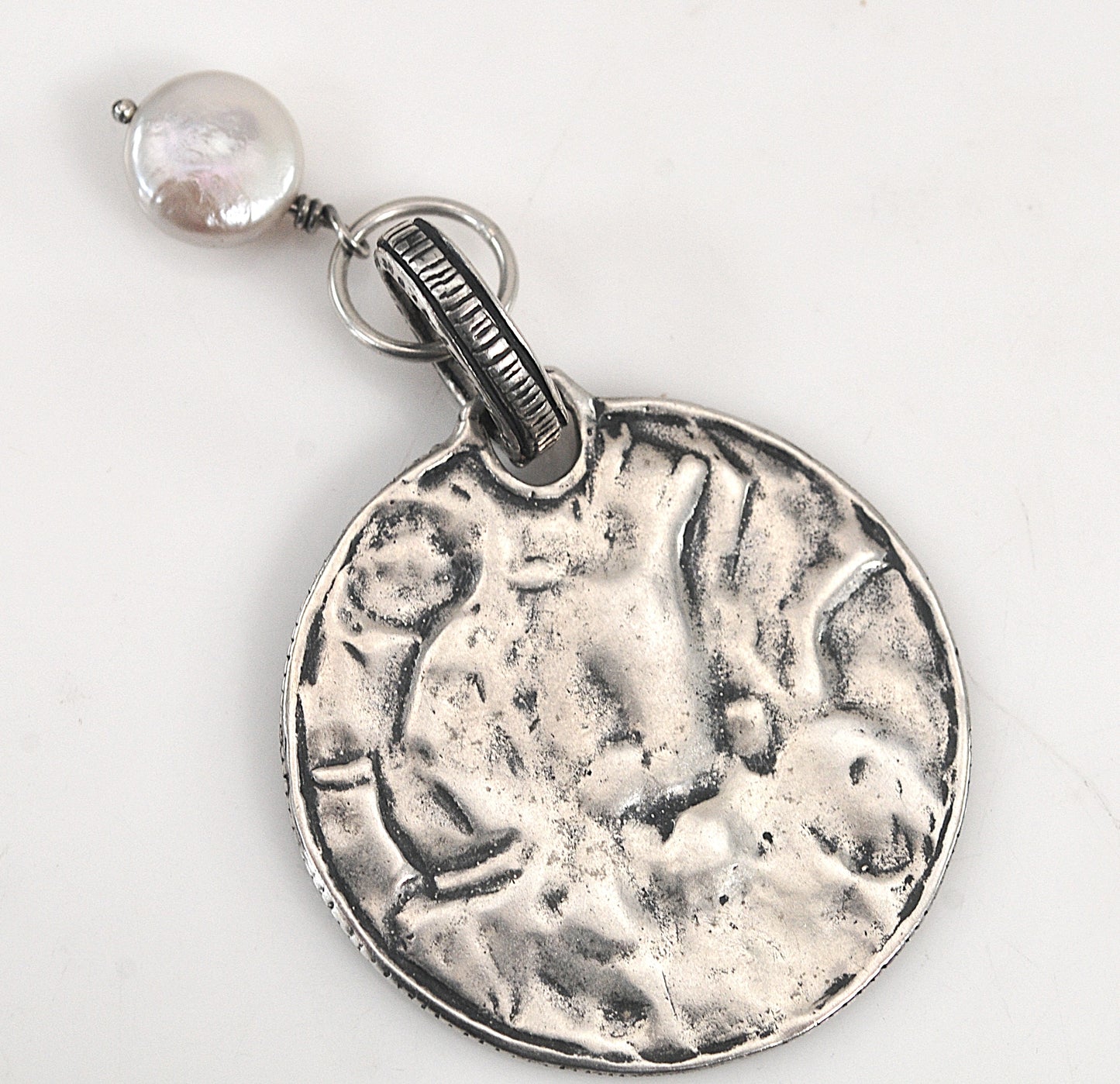 Silpada Sterling Silver Hammered Coin Pearl Pendant