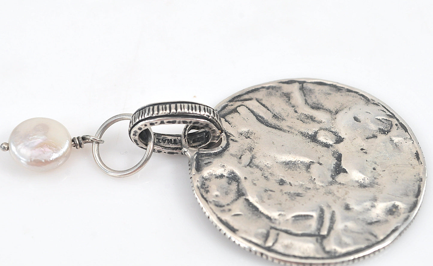Silpada Sterling Silver Hammered Coin Pearl Pendant