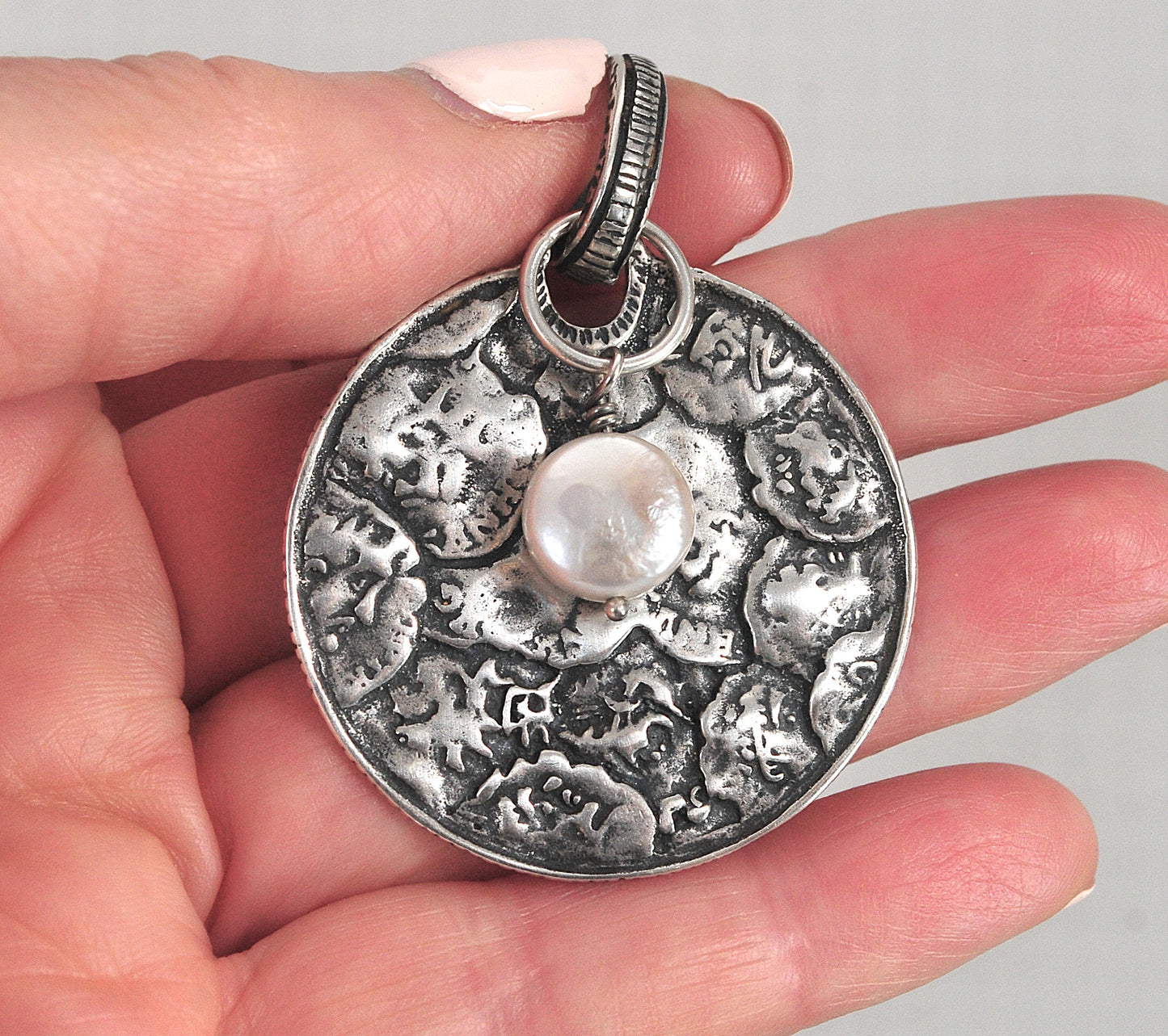 Silpada Sterling Silver Hammered Coin Pearl Pendant