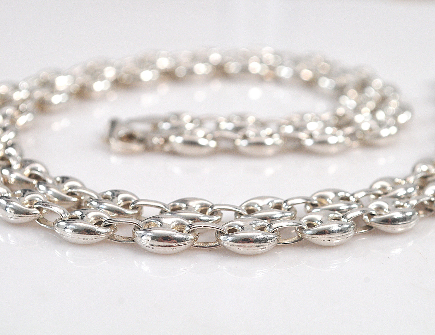Heavy 30 inch Sterling Silver 7.5mm Puffed Mariner Link Necklace