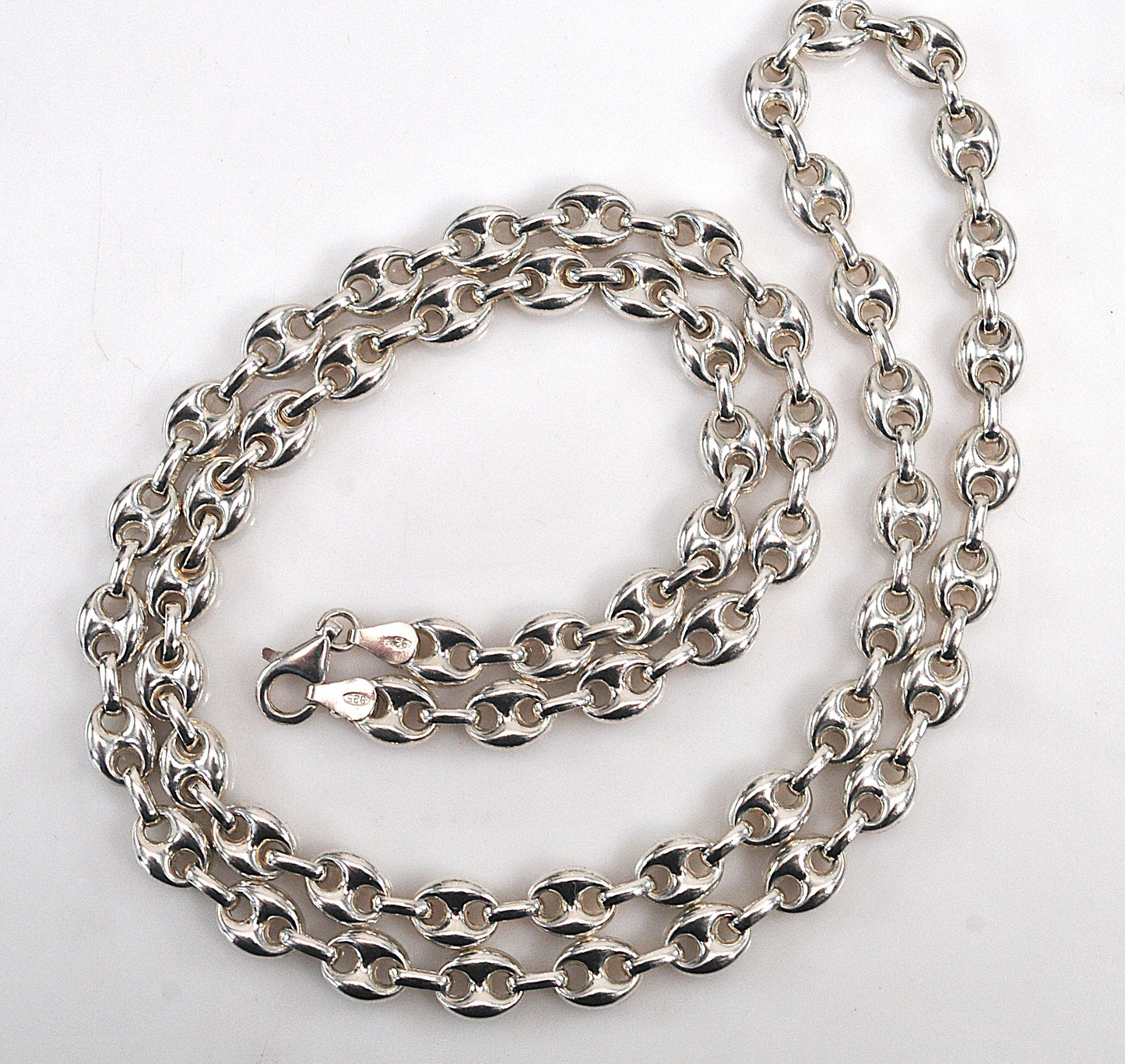 Heavy 30 inch Sterling Silver 7.5mm Puffed Mariner Link Necklace