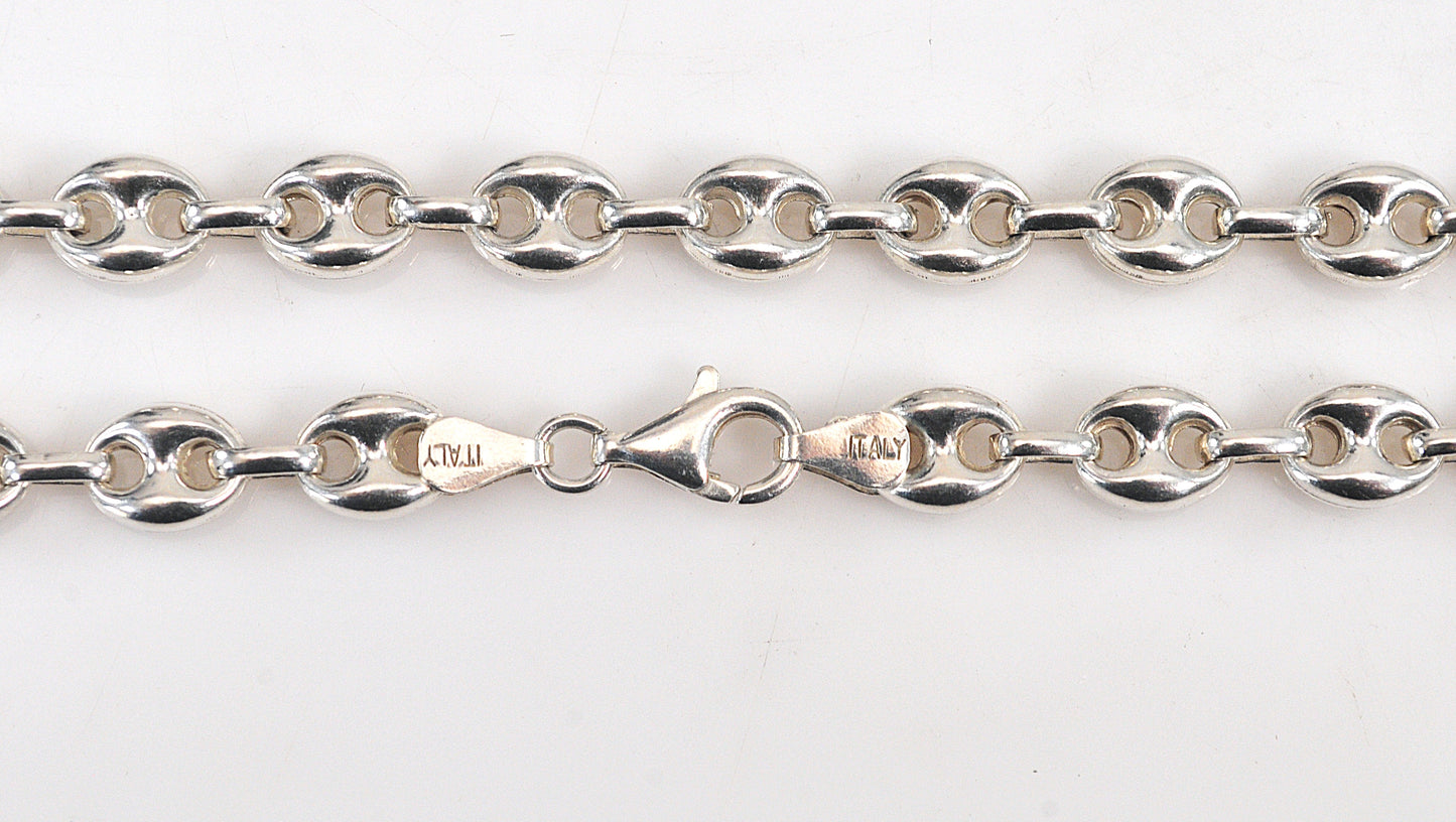 Heavy 30 inch Sterling Silver 7.5mm Puffed Mariner Link Necklace