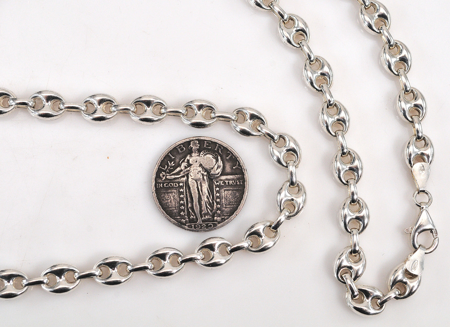 Heavy 30 inch Sterling Silver 7.5mm Puffed Mariner Link Necklace