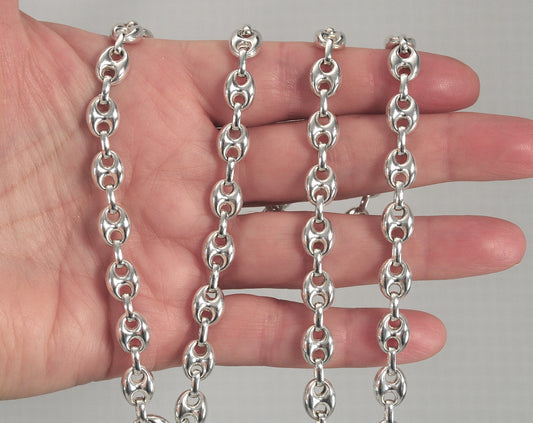 Heavy 30 inch Sterling Silver 7.5mm Puffed Mariner Link Necklace