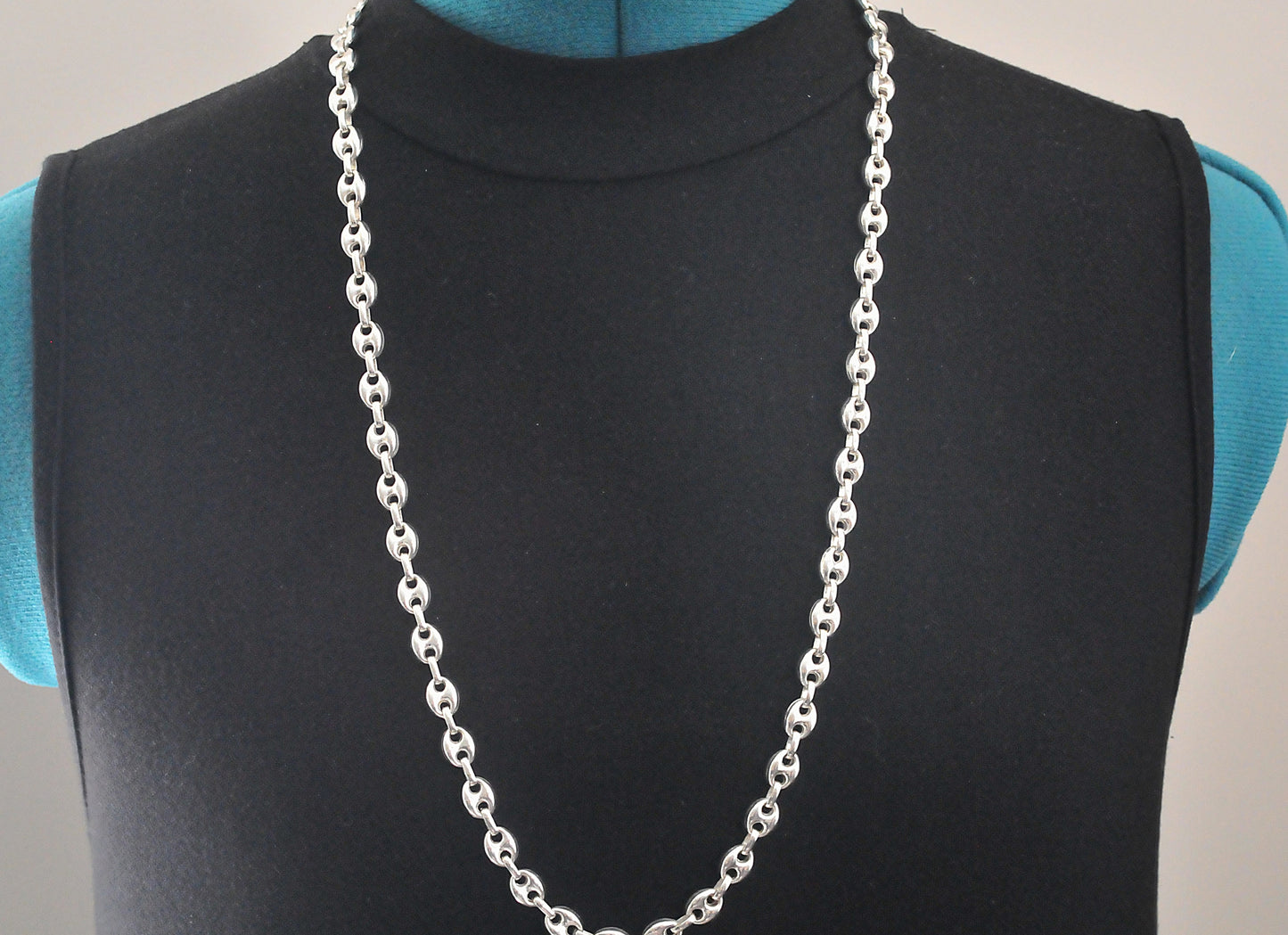 Heavy 30 inch Sterling Silver 7.5mm Puffed Mariner Link Necklace