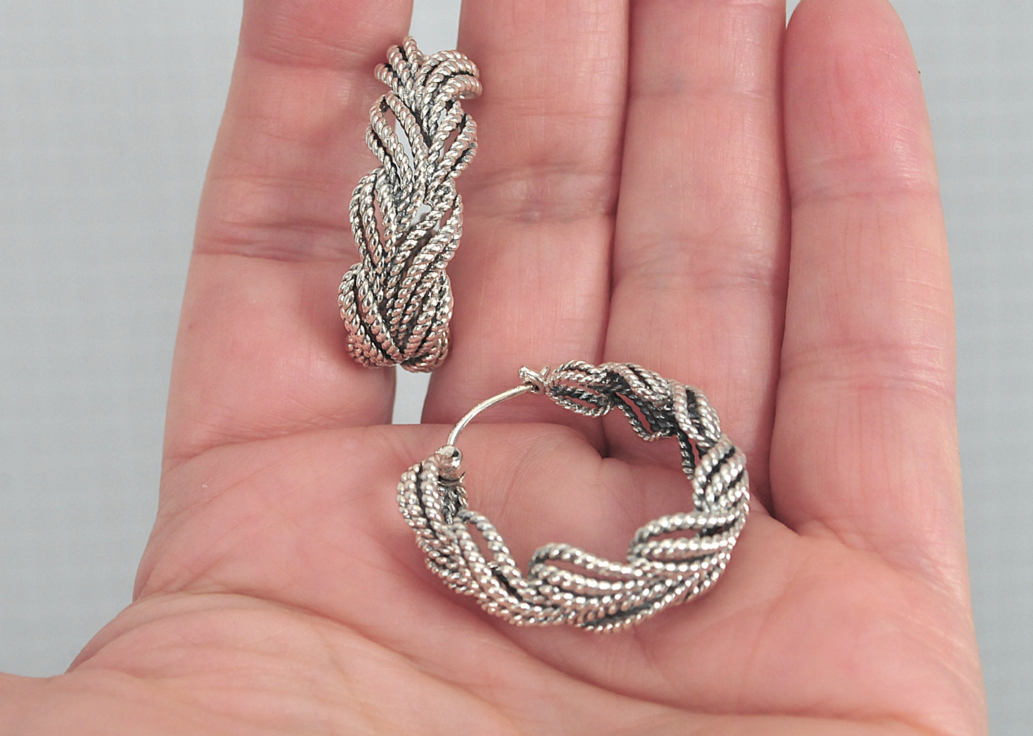 Designer Sterling Silver Braided Hoop Earrings