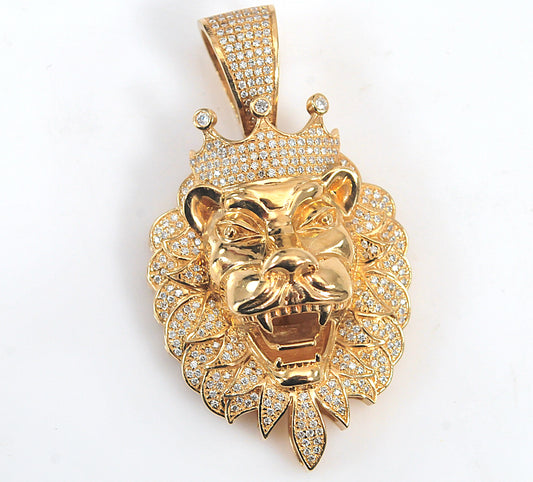 10K Gold Diamond Lion Pendant