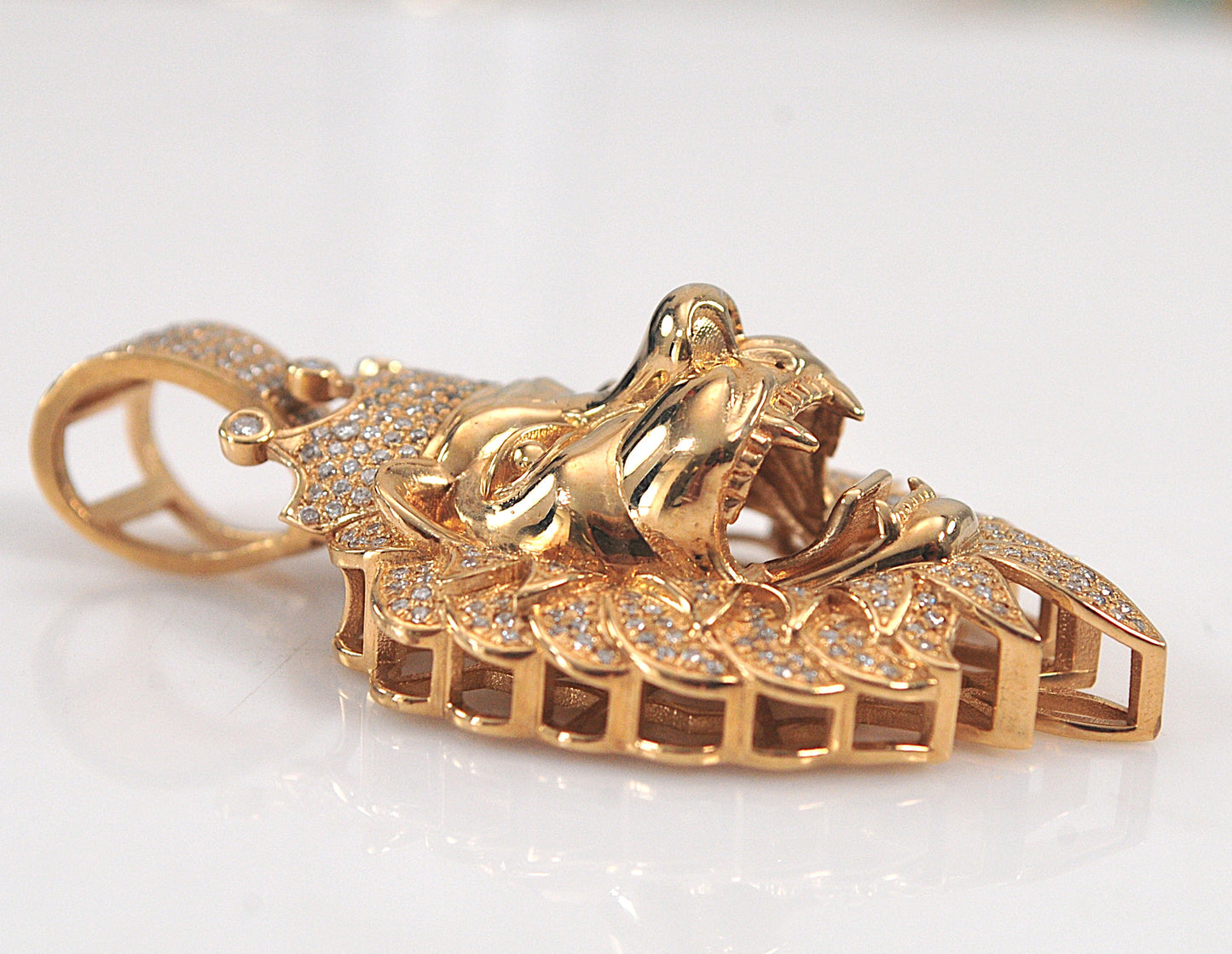 10K Gold Diamond Lion Pendant