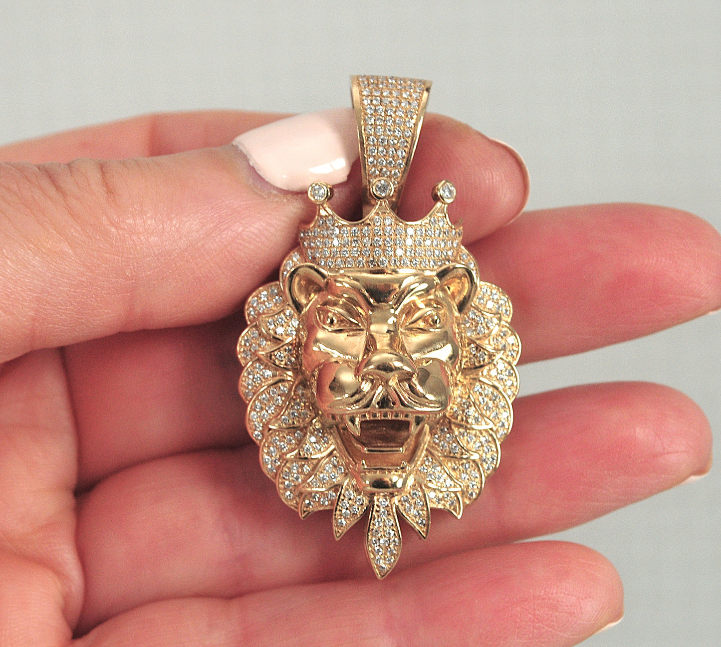 10K Gold Diamond Lion Pendant