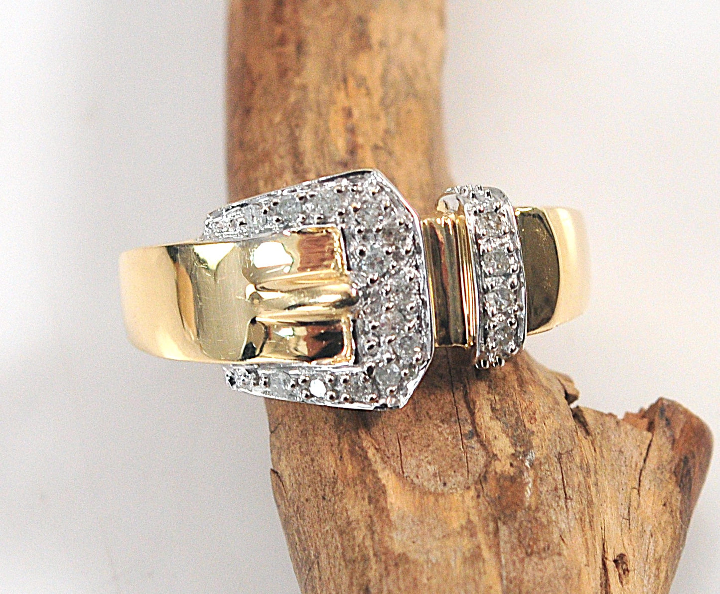 14K Gold Diamond Buckle Ring