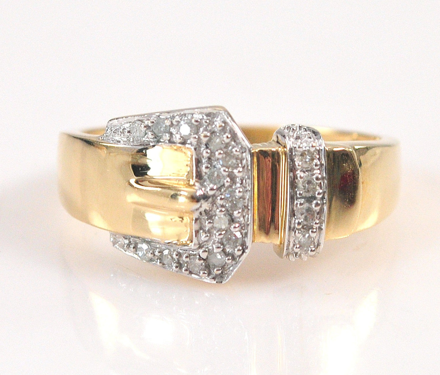 14K Gold Diamond Buckle Ring
