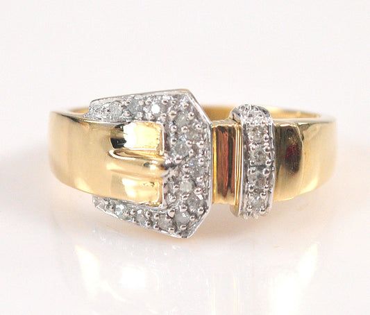 14K Gold Diamond Buckle Ring