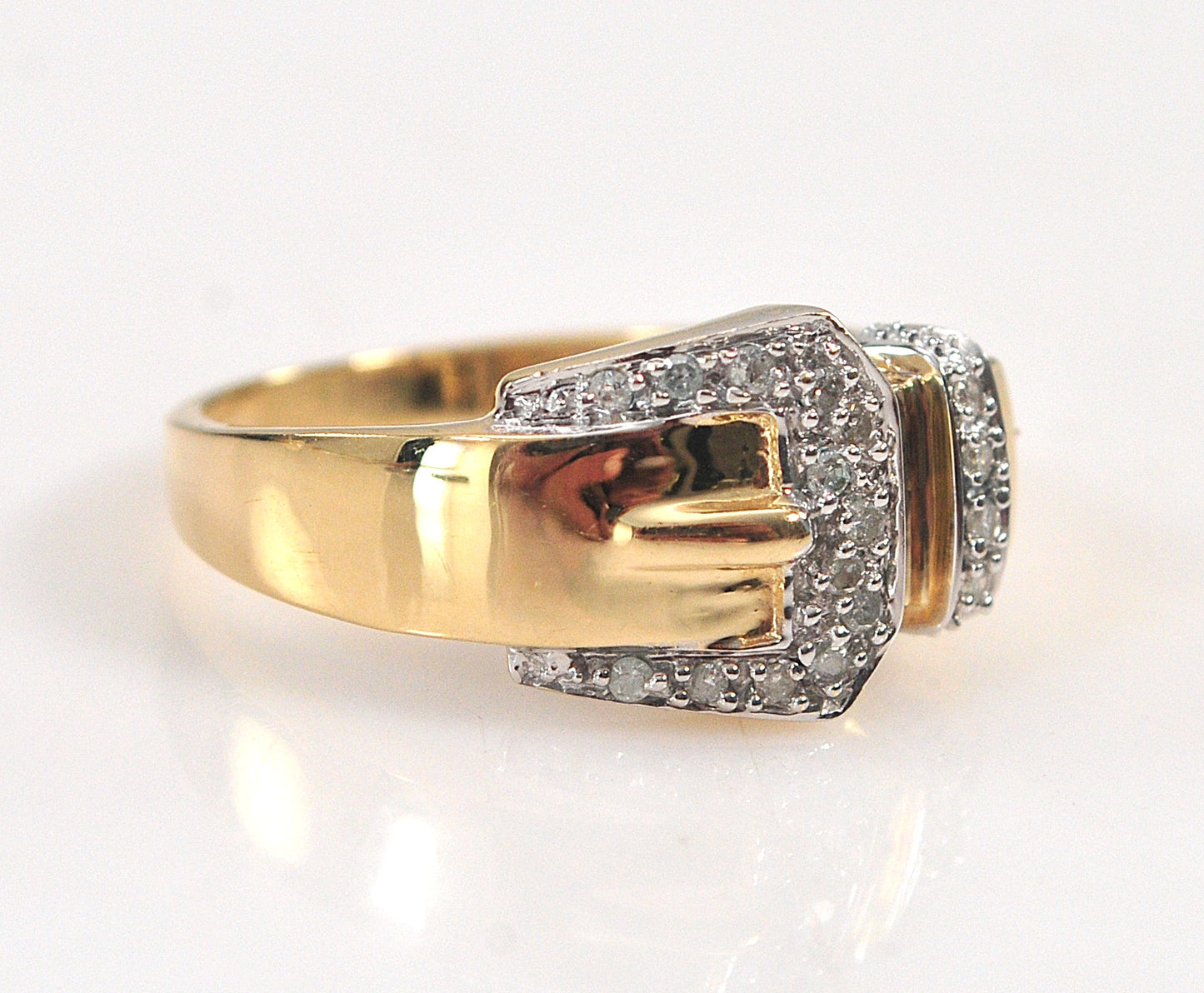 14K Gold Diamond Buckle Ring
