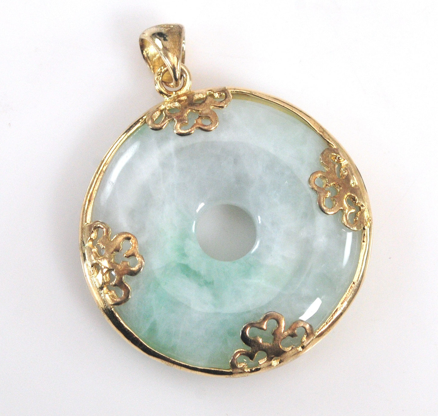Gold Over Sterling Silver Carved Jade Circle Pendant