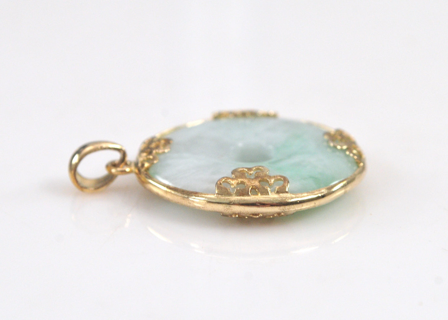 Gold Over Sterling Silver Carved Jade Circle Pendant