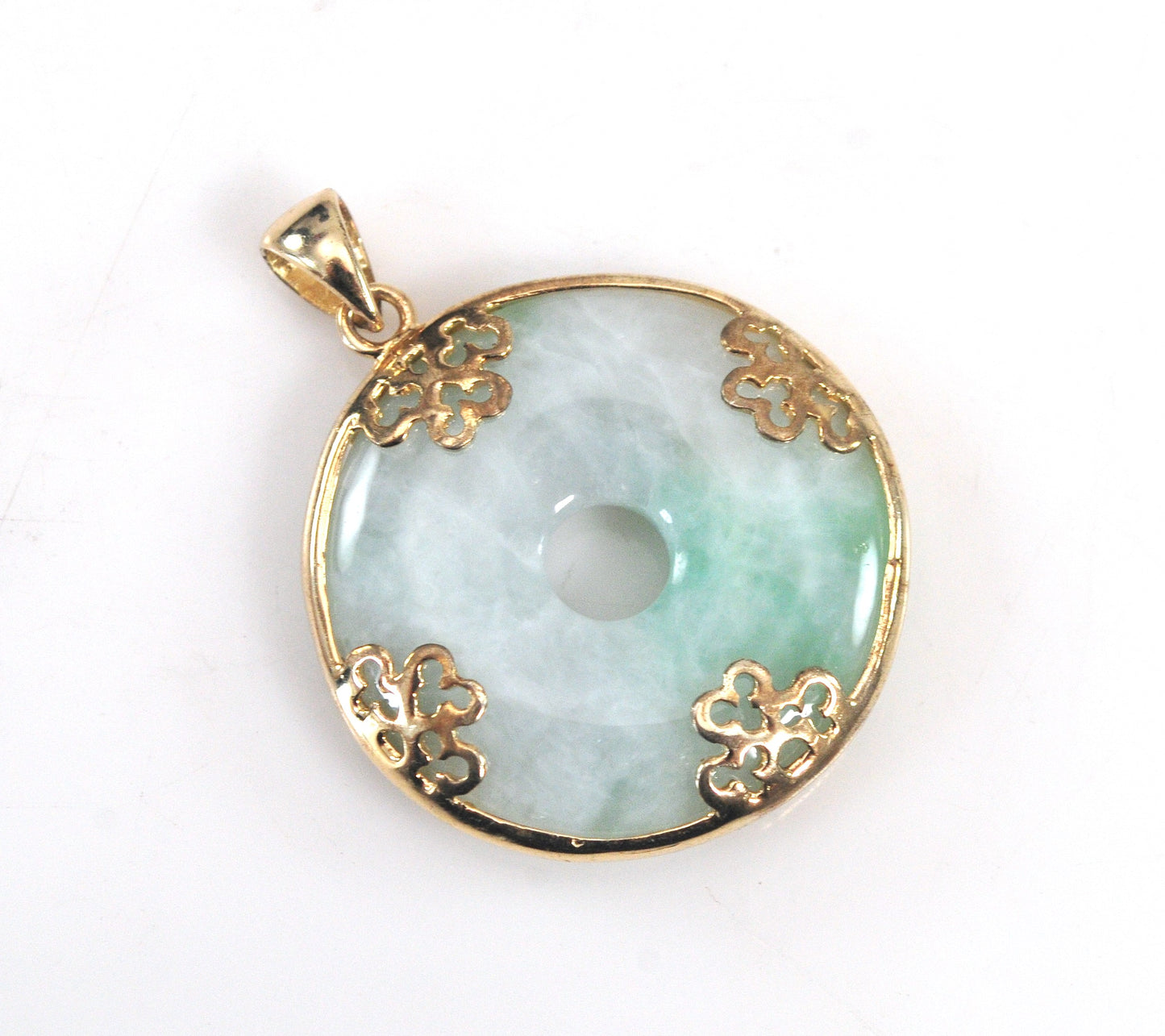 Gold Over Sterling Silver Carved Jade Circle Pendant