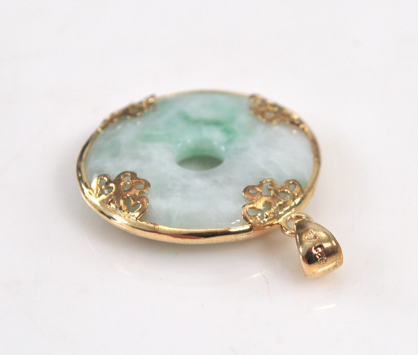 Gold Over Sterling Silver Carved Jade Circle Pendant