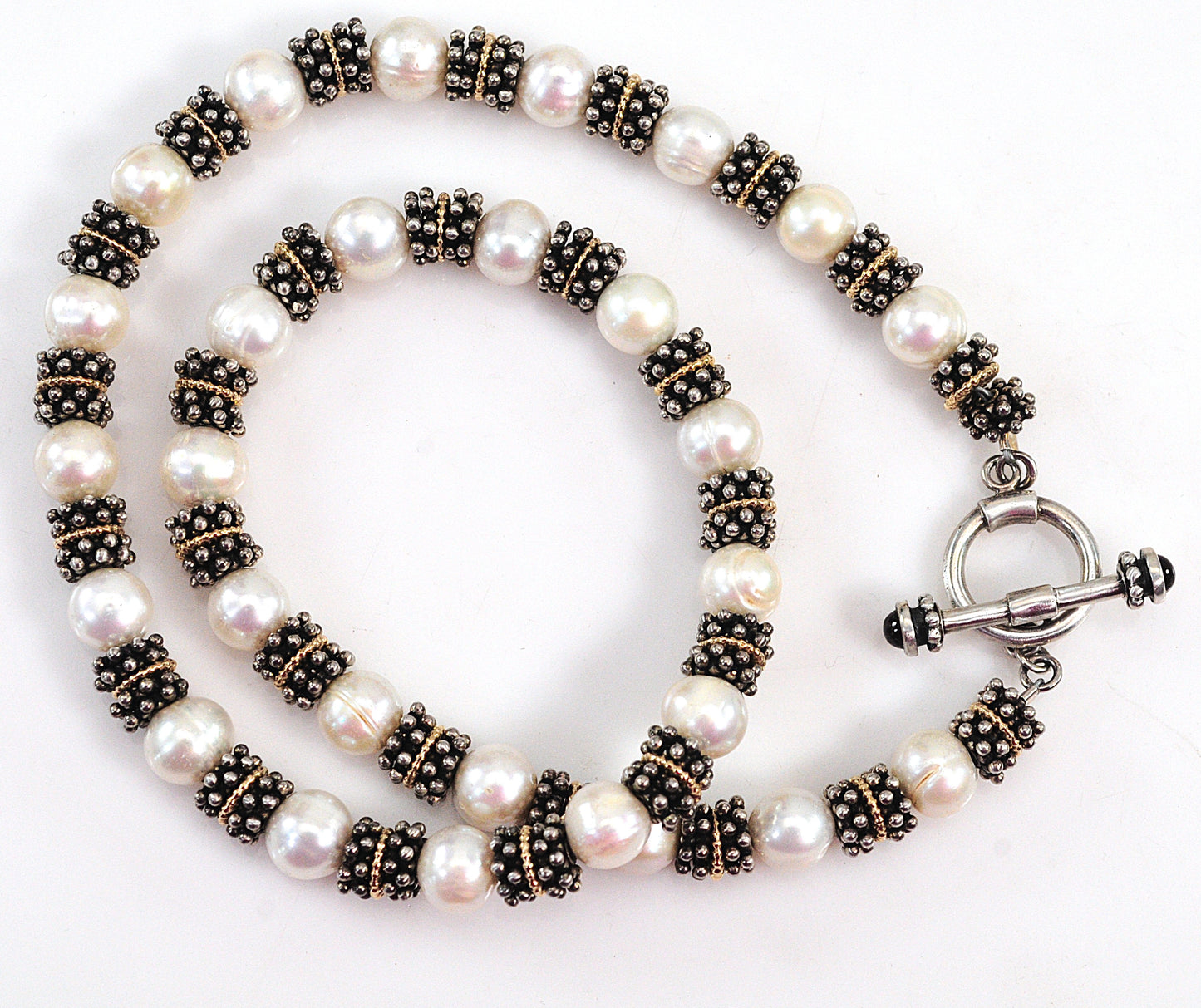 Estate 925 14K 8mm Pearl Toggle Necklace