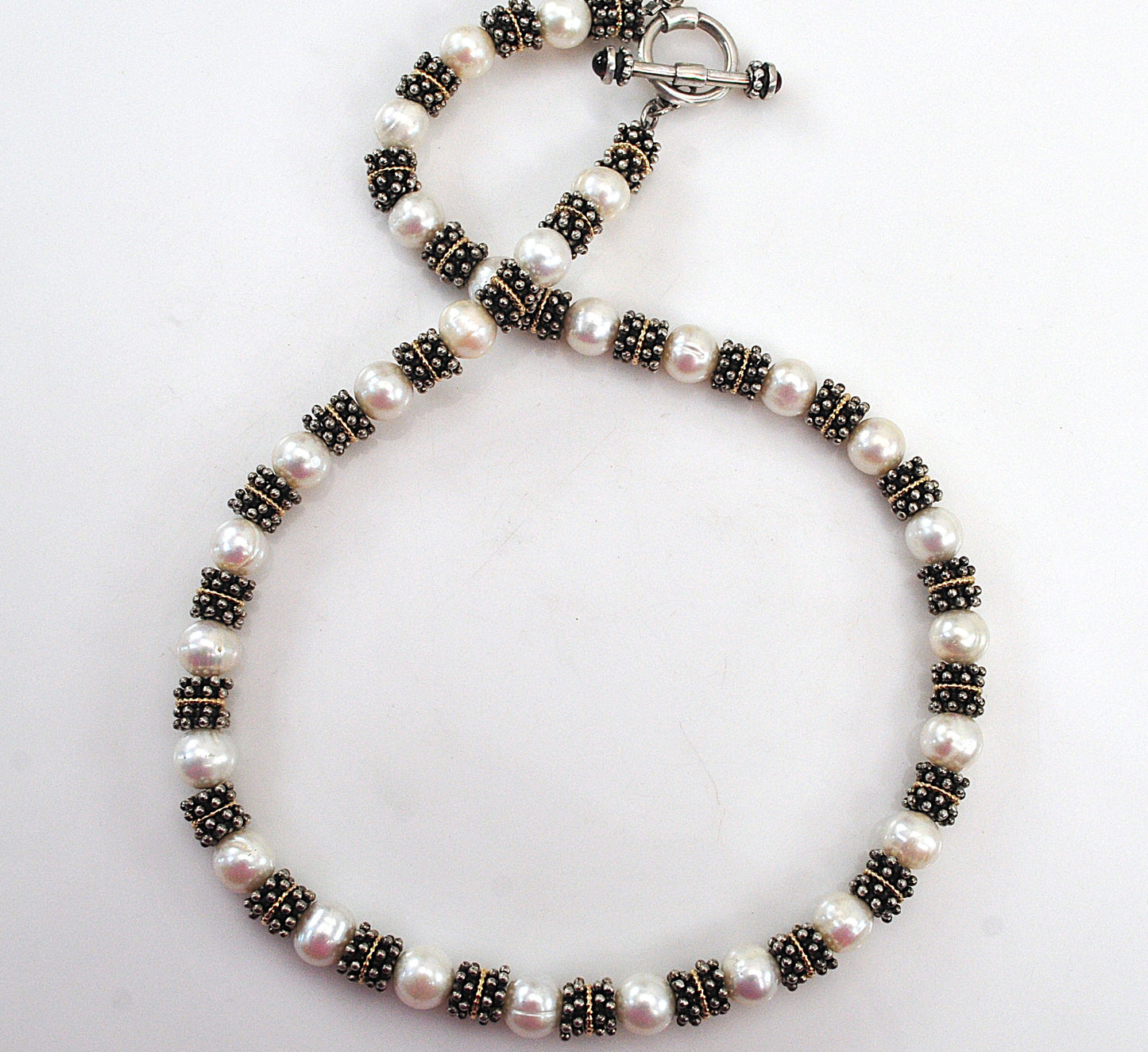 Estate 925 14K 8mm Pearl Toggle Necklace