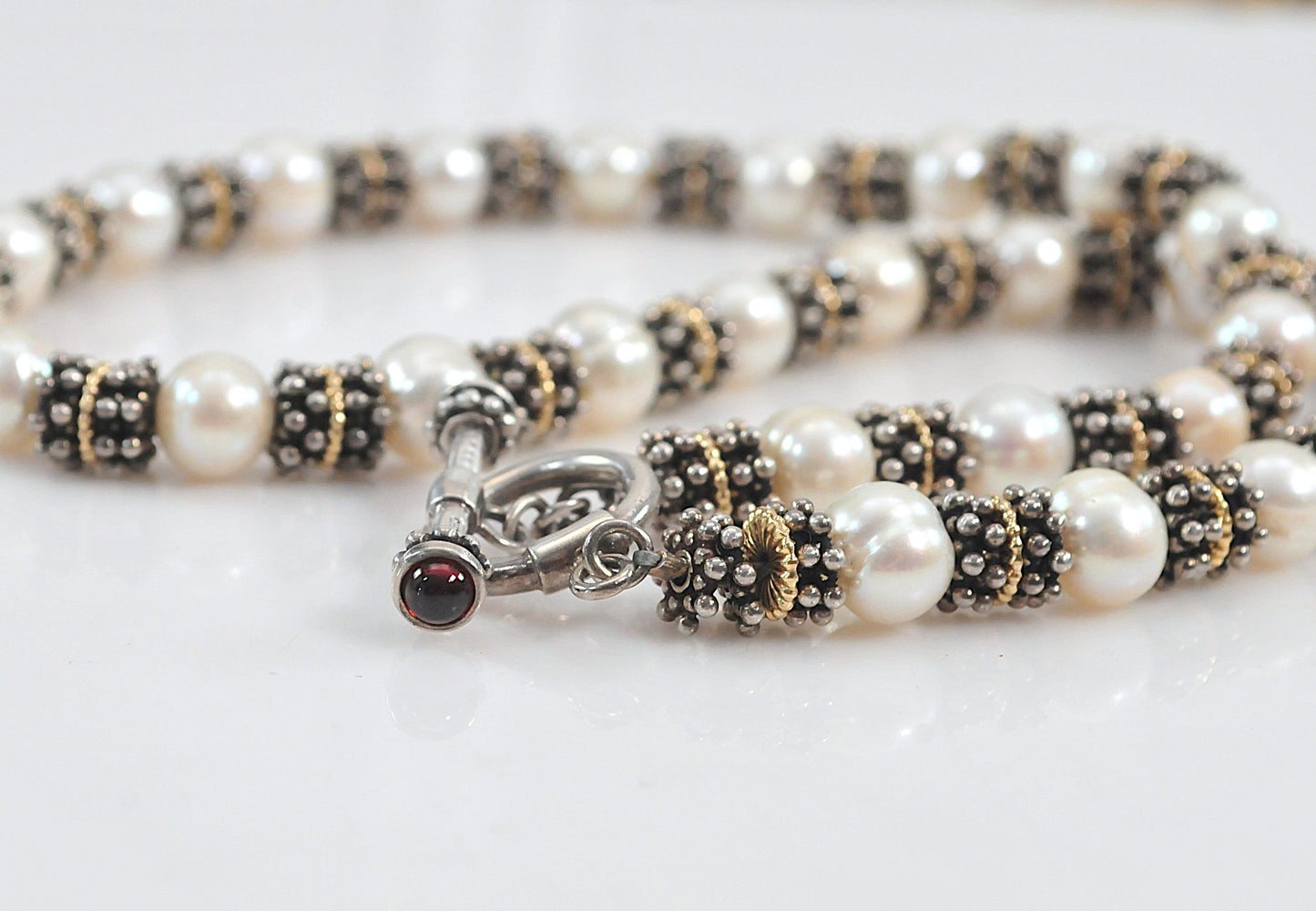 Estate 925 14K 8mm Pearl Toggle Necklace