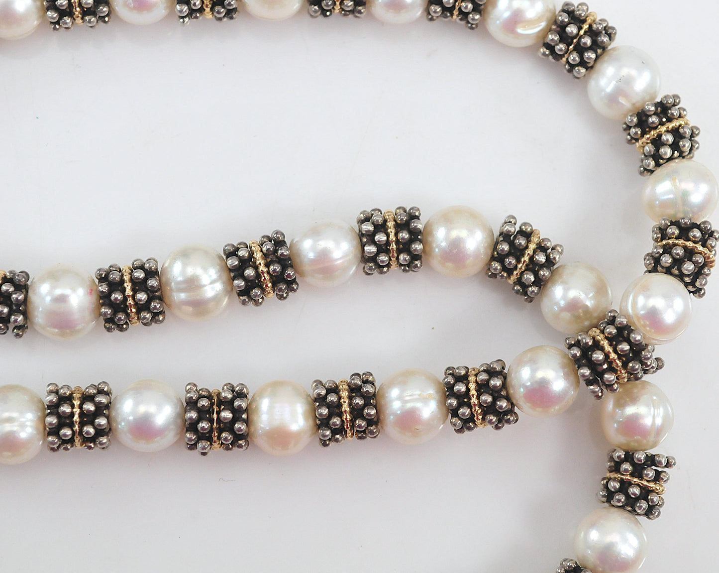 Estate 925 14K 8mm Pearl Toggle Necklace