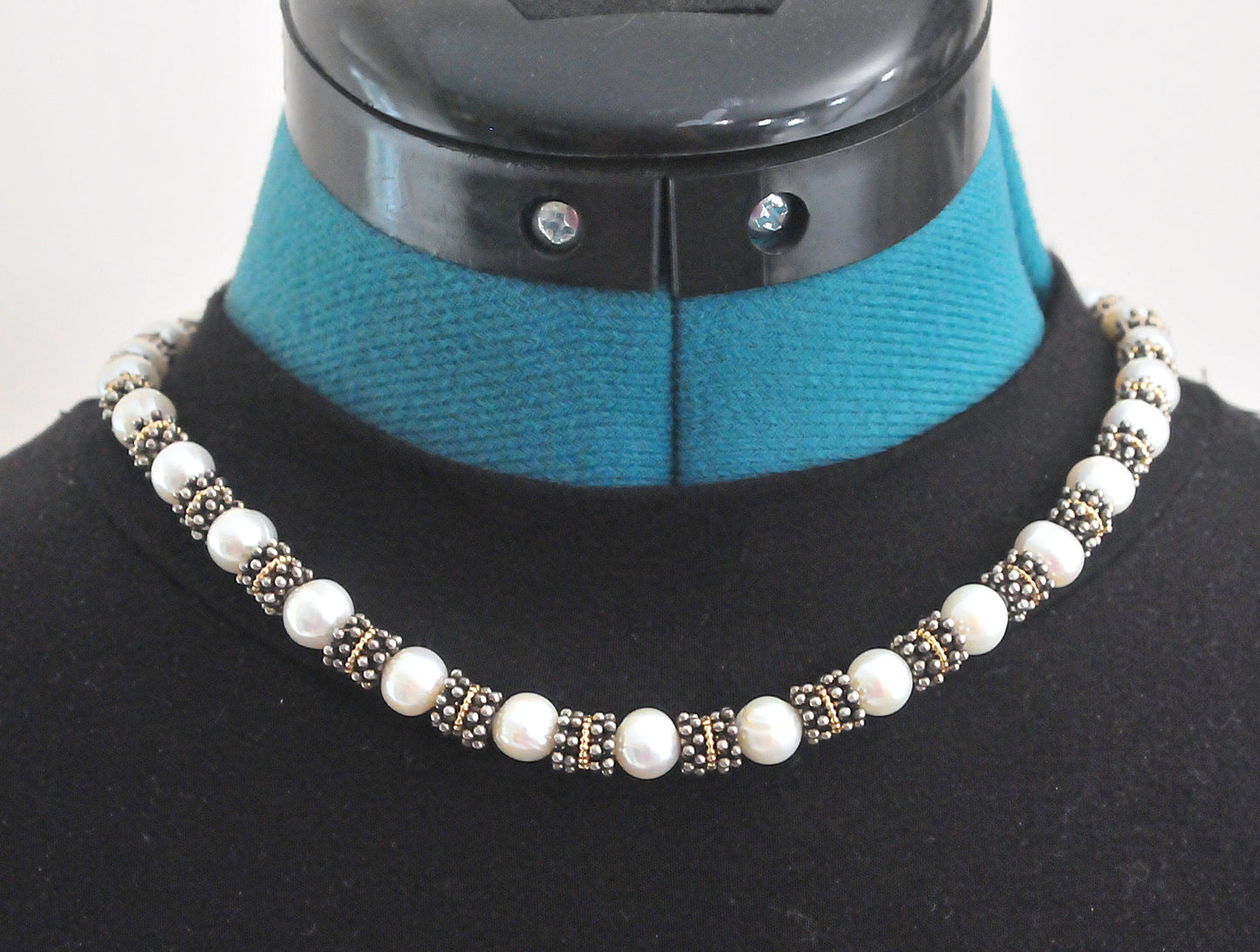 Estate 925 14K 8mm Pearl Toggle Necklace
