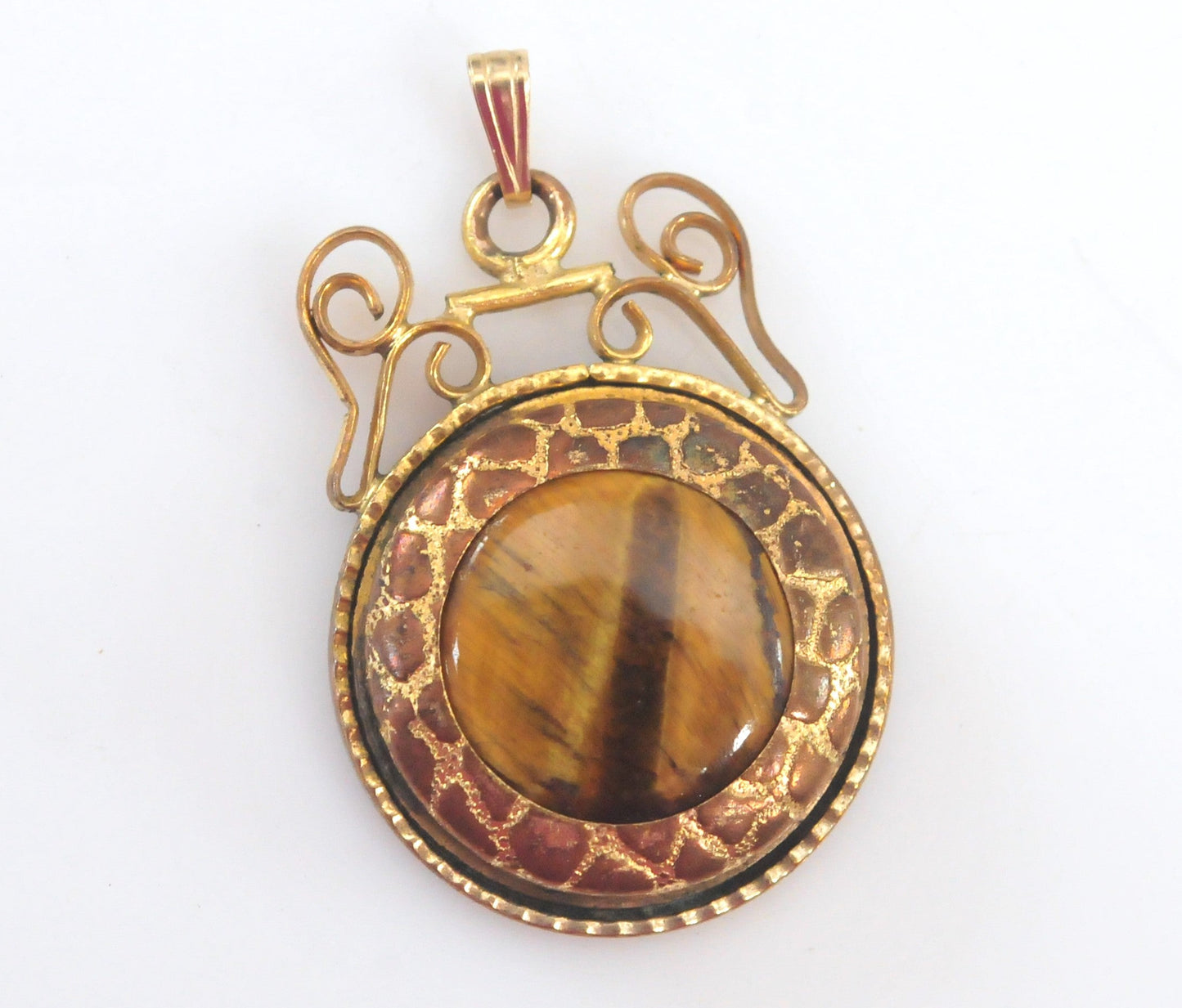 Unique Antique Gold Filled Tiger's Eye Pendant