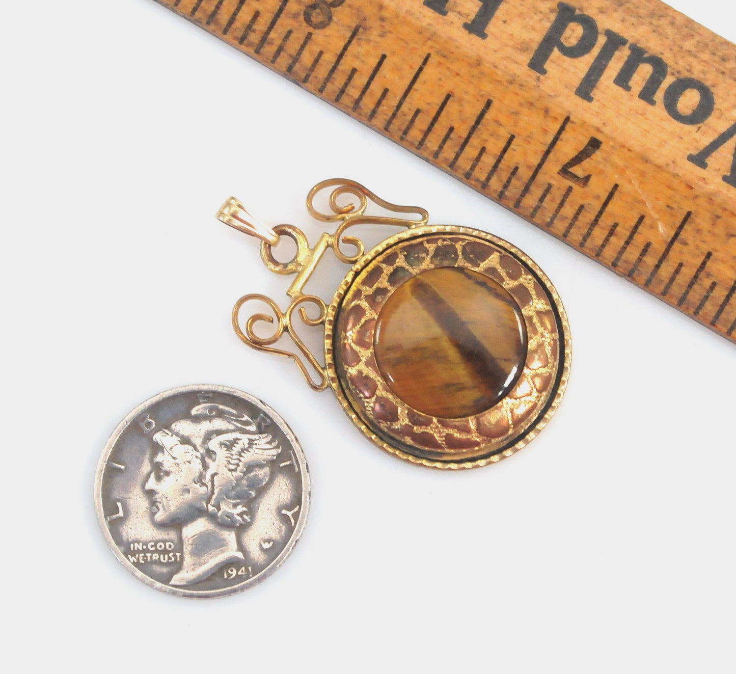 Unique Antique Gold Filled Tiger's Eye Pendant