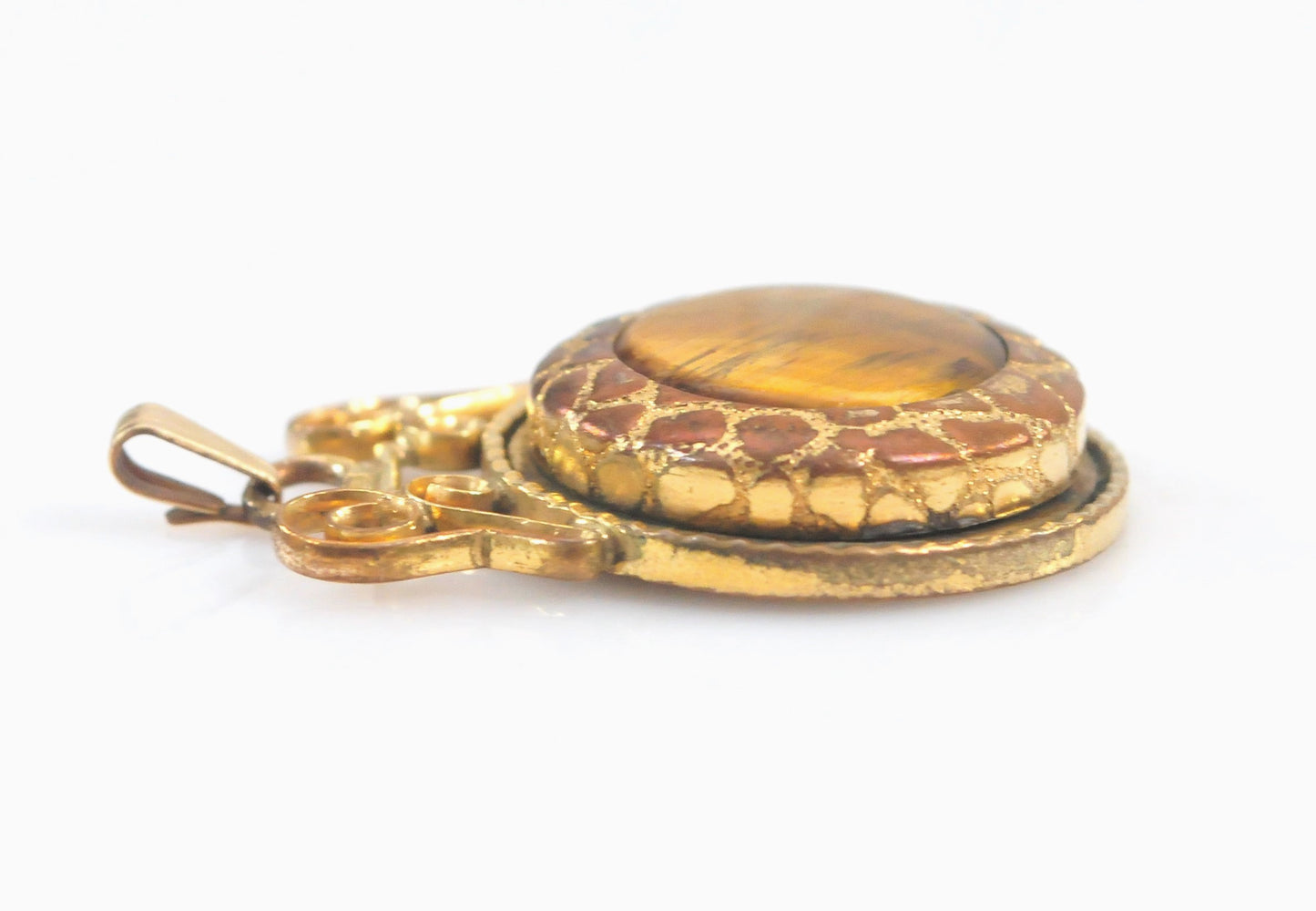 Unique Antique Gold Filled Tiger's Eye Pendant