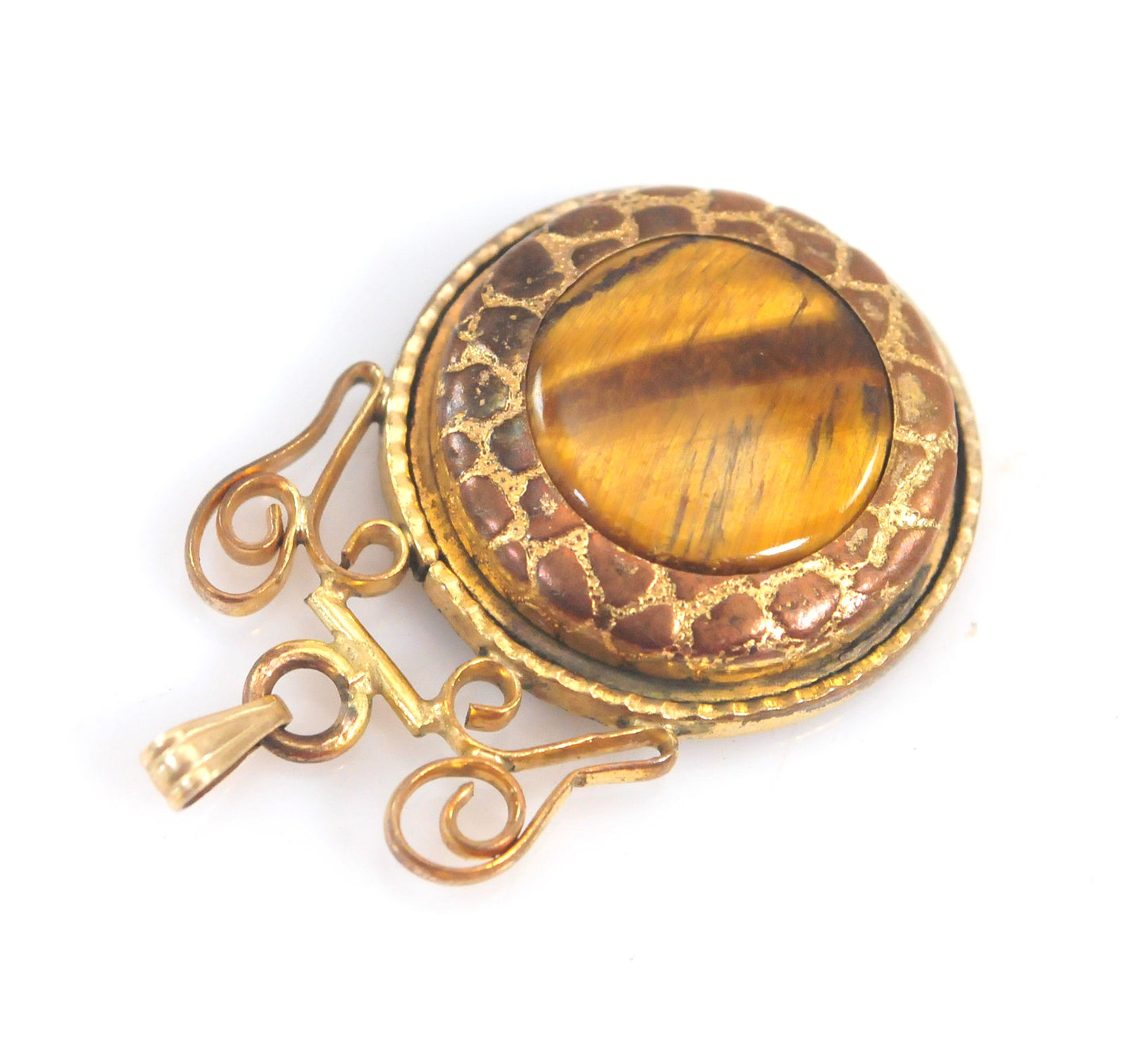 Unique Antique Gold Filled Tiger's Eye Pendant