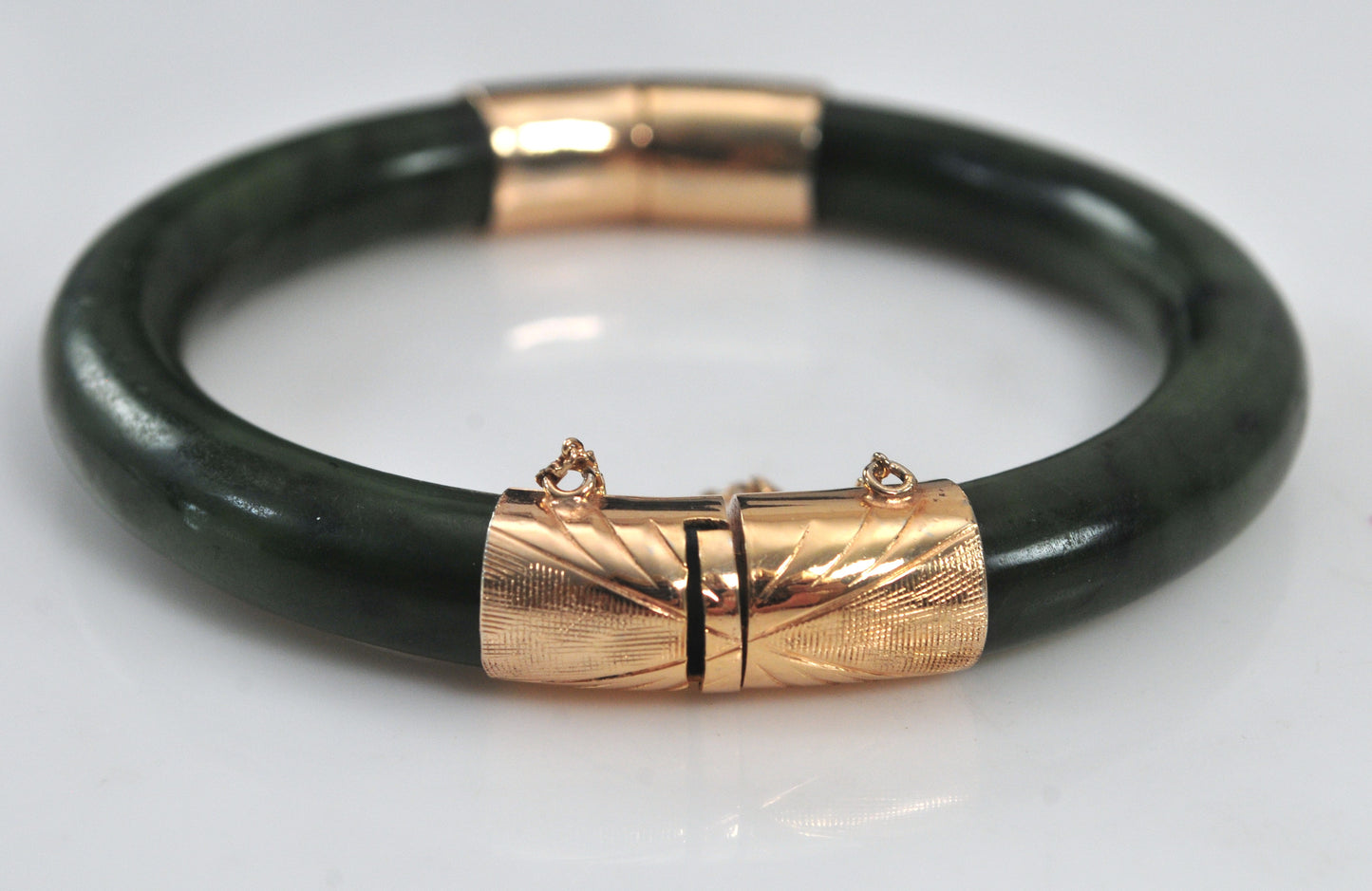 Heavy Vintage Hinged Carved Jade Bangle Bracelet