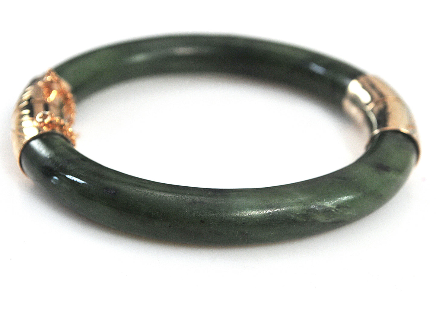 Heavy Vintage Hinged Carved Jade Bangle Bracelet