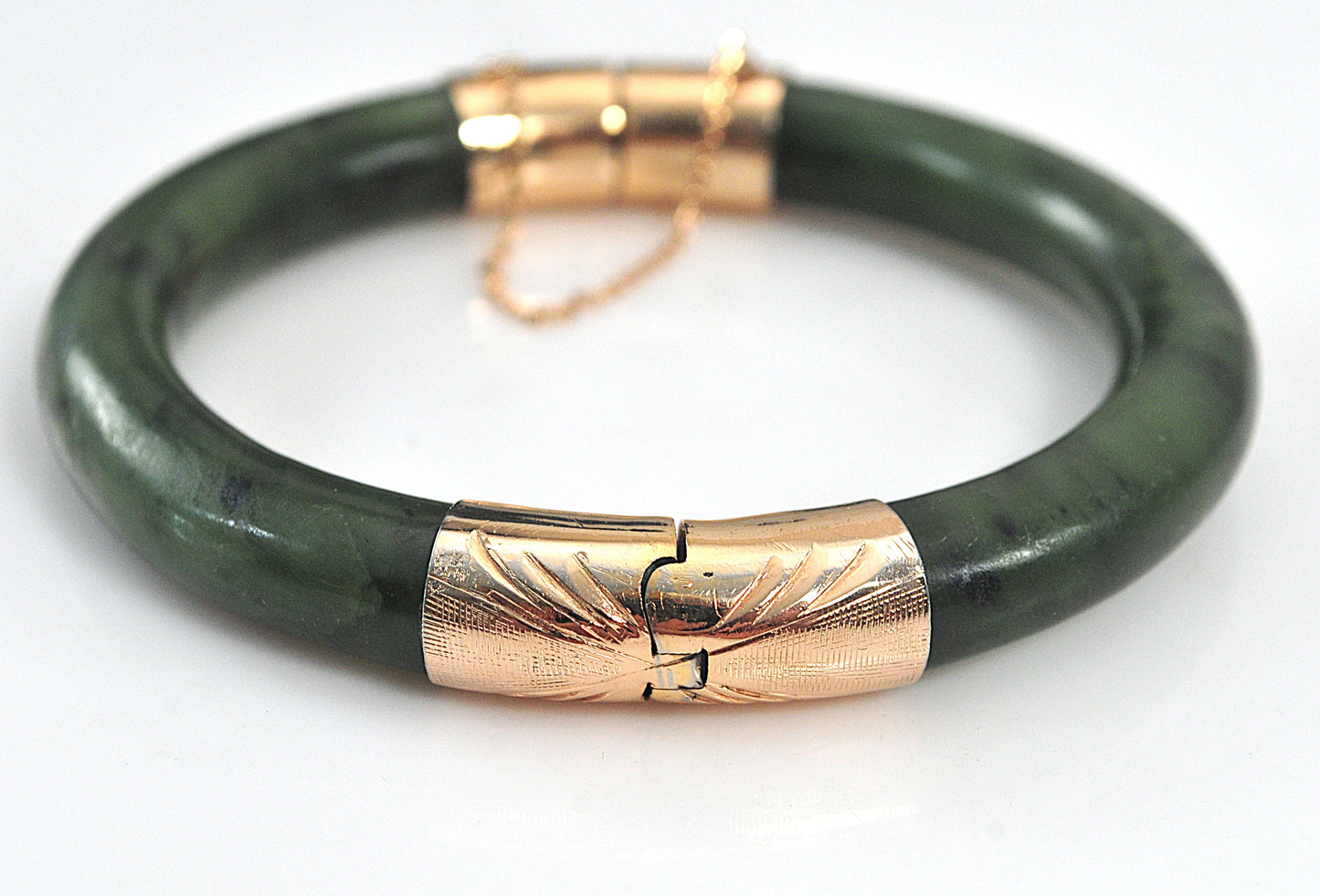 Heavy Vintage Hinged Carved Jade Bangle Bracelet