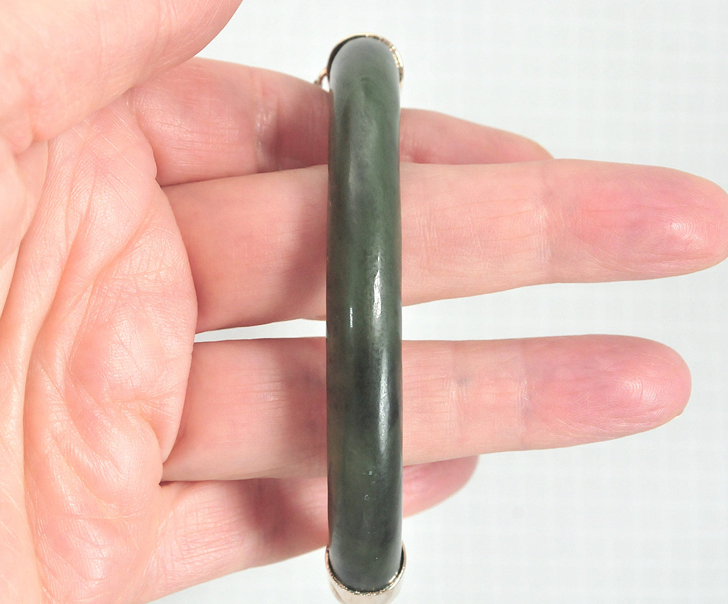 Heavy Vintage Hinged Carved Jade Bangle Bracelet