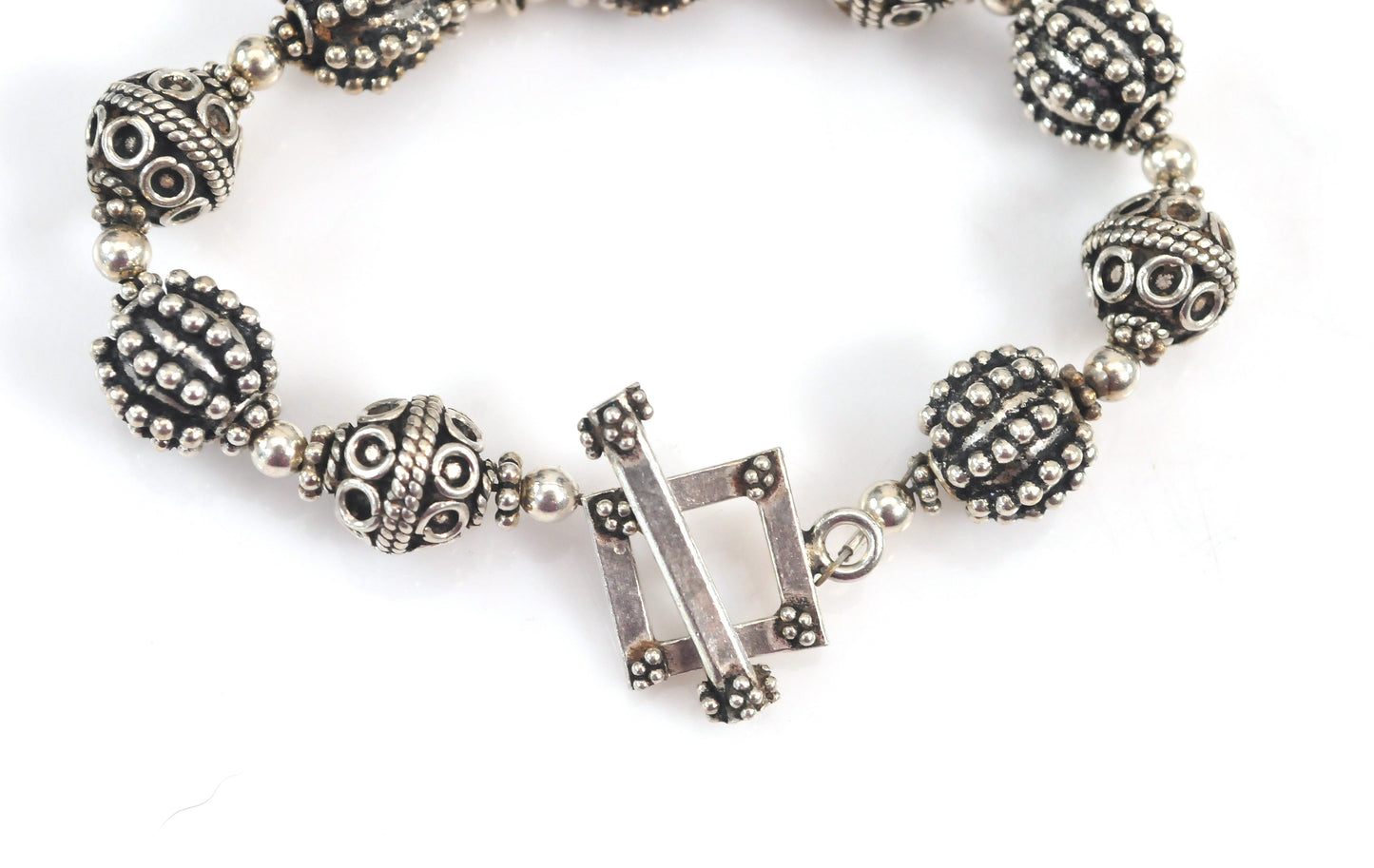 Vintage Sterling Silver Bali Beaded Cross Charm Bracelet