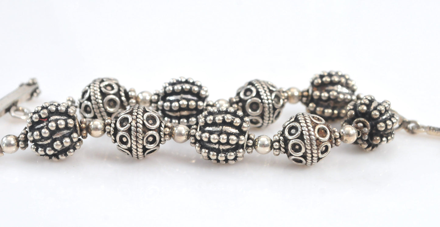 Vintage Sterling Silver Bali Beaded Cross Charm Bracelet